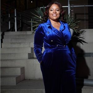 Fashion Nova Royal Blue Velvet Jumpsuit